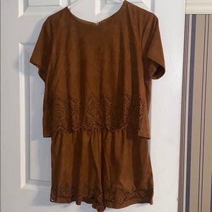 Brown Faux Suede Romper